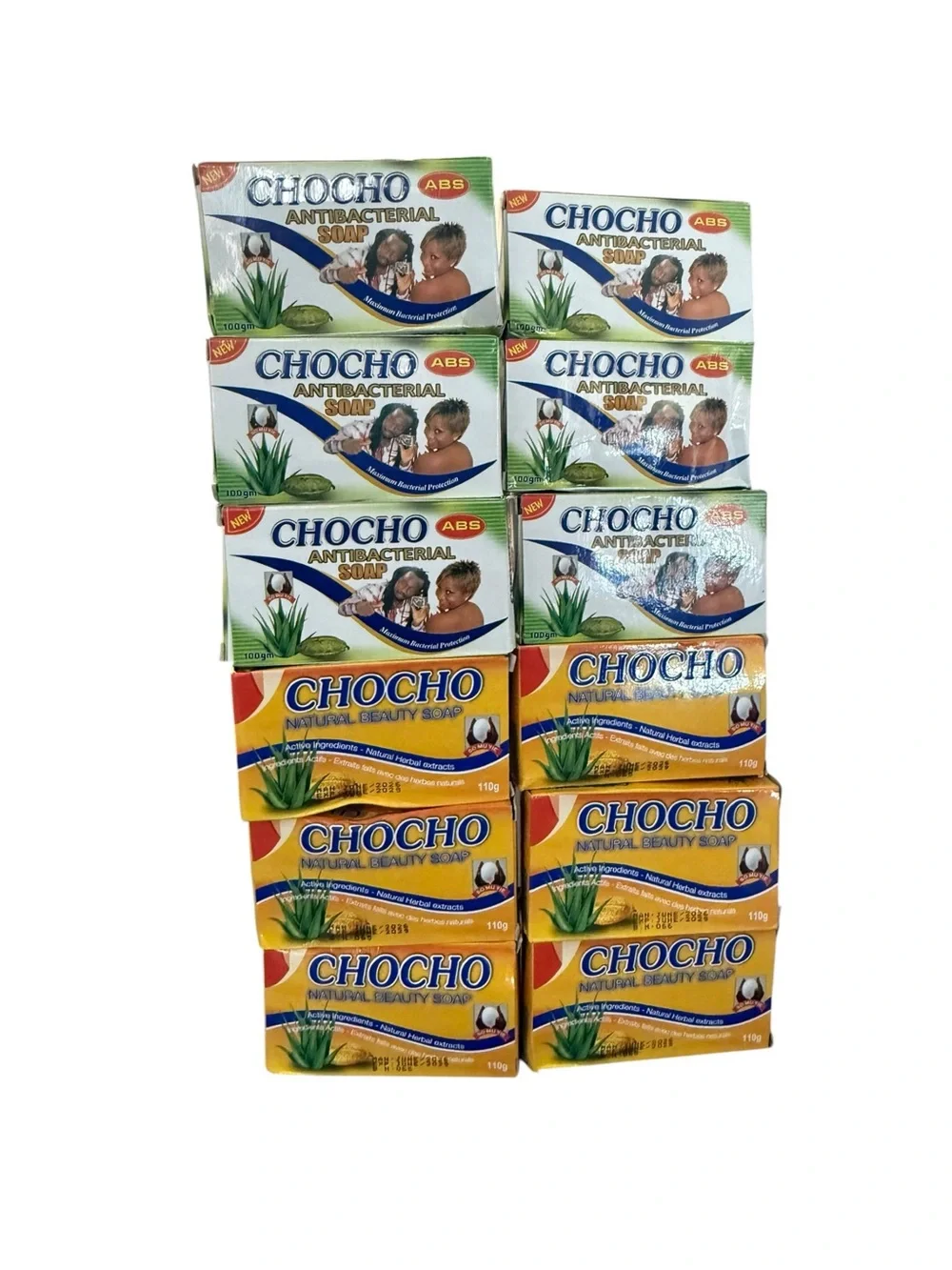 Chocho Antibacterial & Beauty Soap Bars - White, Green, Yellow-12pcs